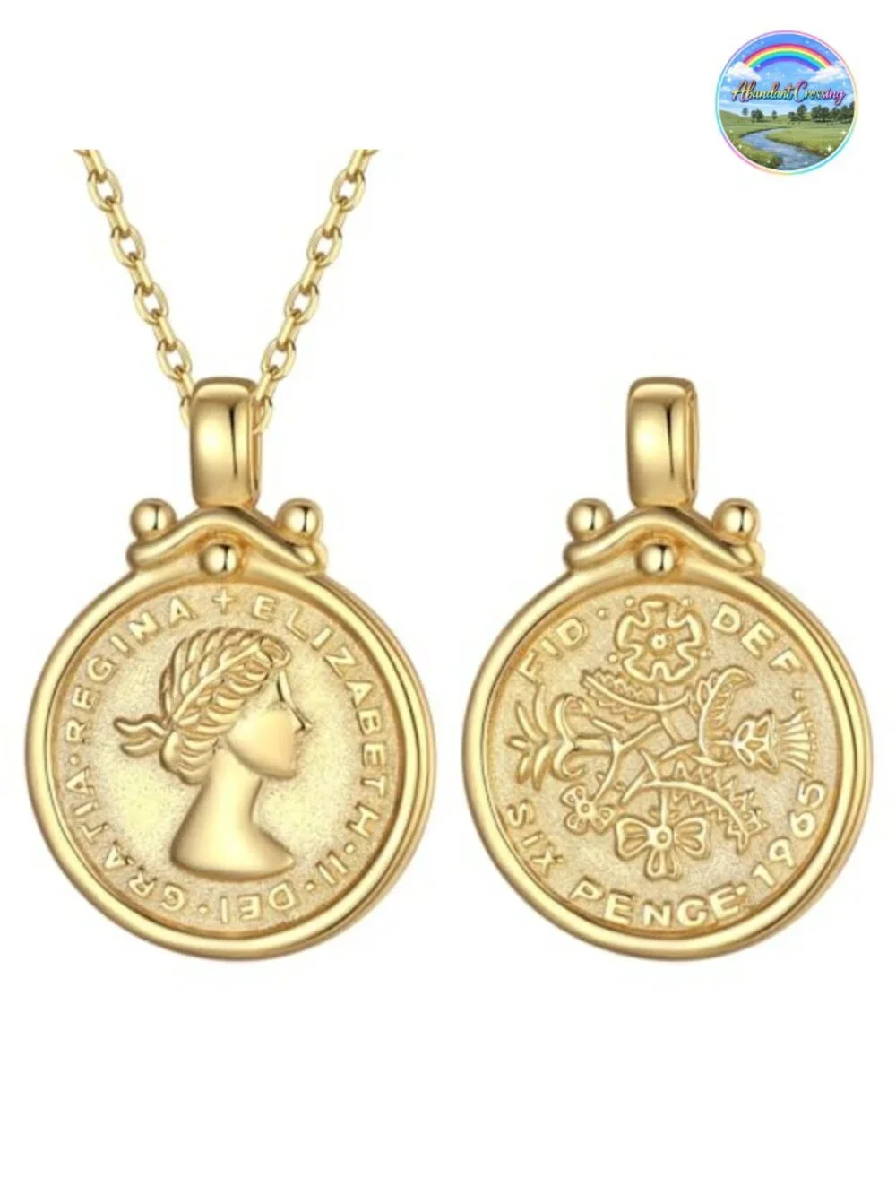 Gold Plated Sterling Silver Vintage Coin Pendant Necklace Dainty Circle Disc